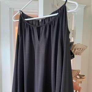 Black cold shoulder blouse.